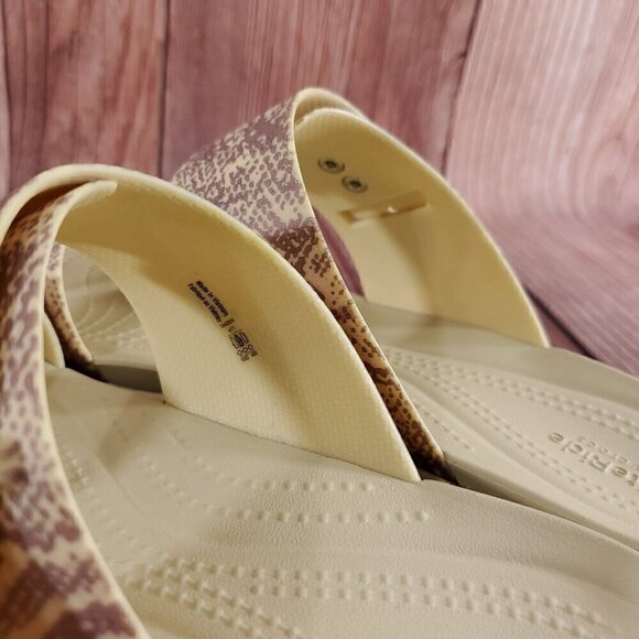 Crocs LiteRide Womens Sz 11 Brooklyn Snake Print Buckle Low Wedge Slides Sandals - Picture 10 of 15